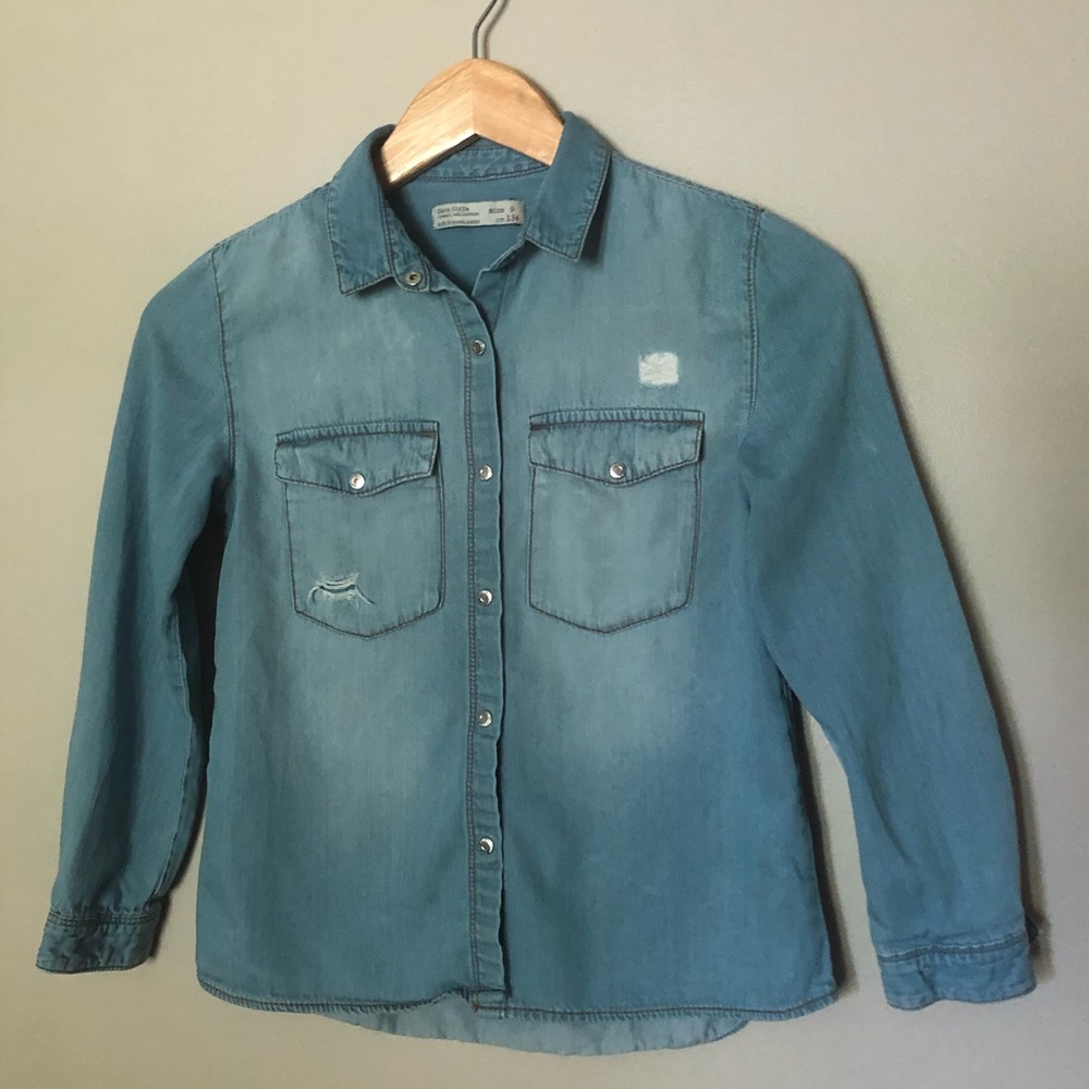 Zara Girls Denim Shirt with Pearl Snaps